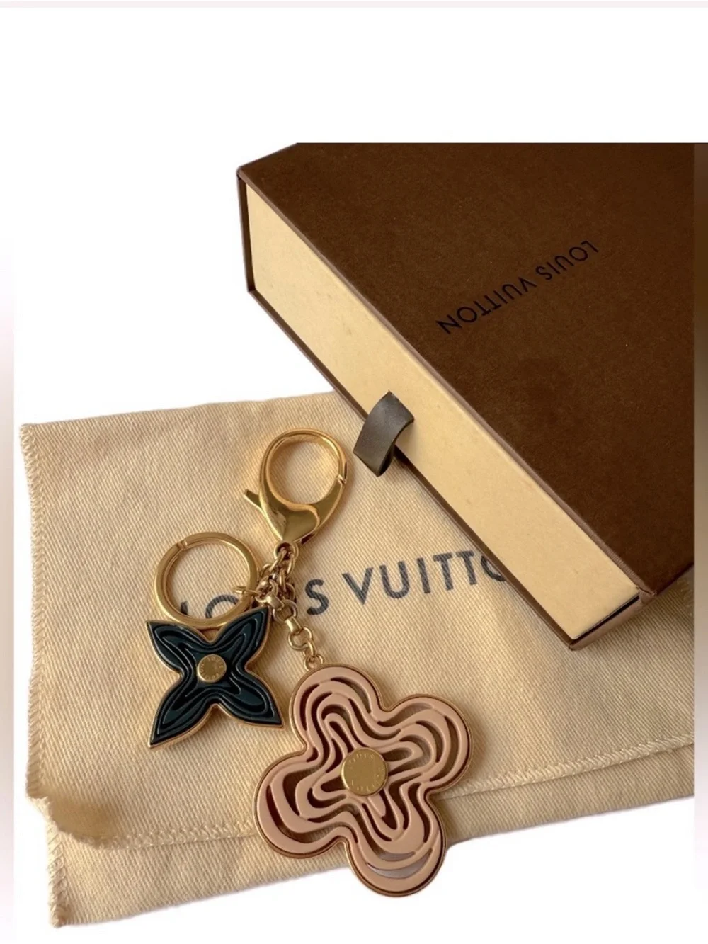 Louis Vuitton Authentic Pink & Teal Fleur Key Charm! Dust bag and Box included!
